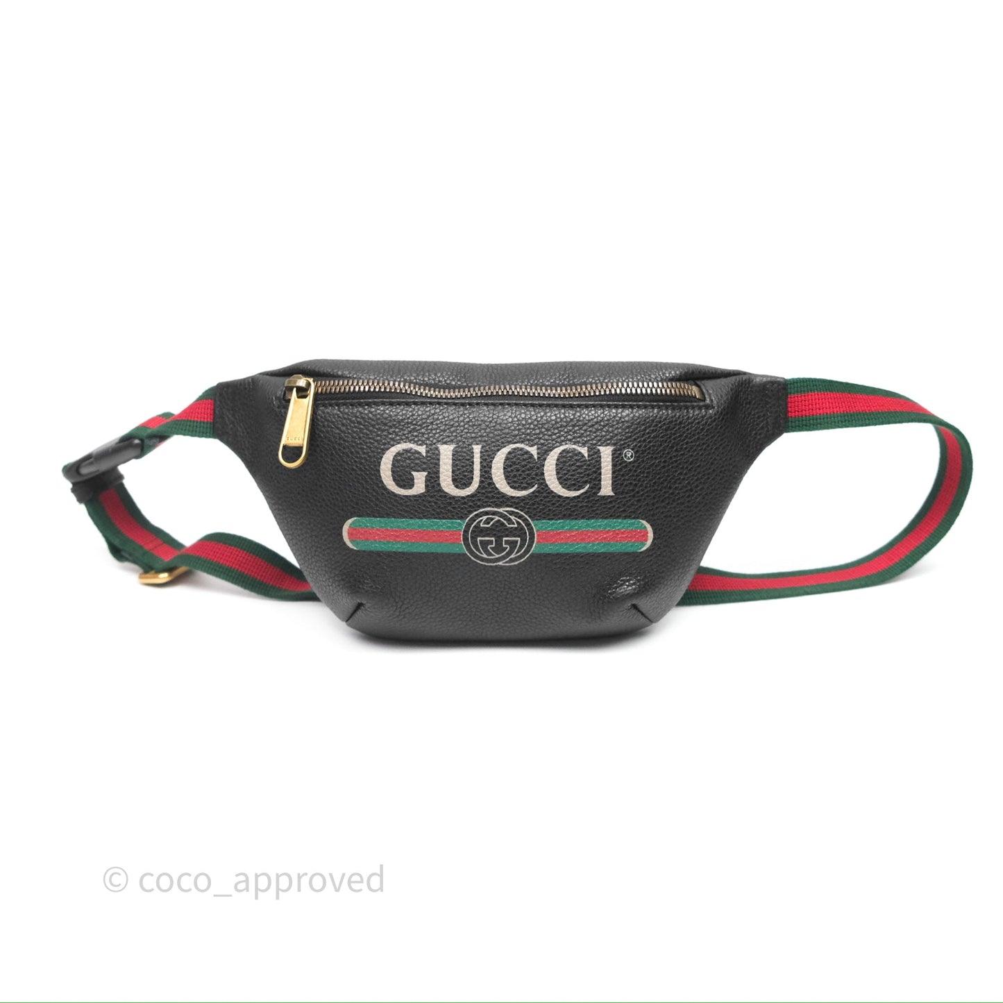 Gucci Logo Print Belt Bag Black Grained Calfskin