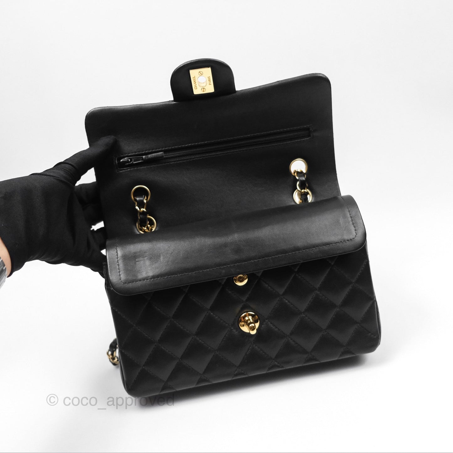 Chanel Small Classic Flap Quilted Black Lambskin Gold Hardware