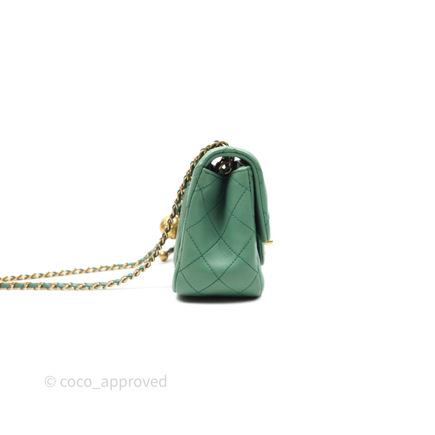 Chanel Pearl Crush Mini Square Quilted Green Lambskin Aged Gold Hardware