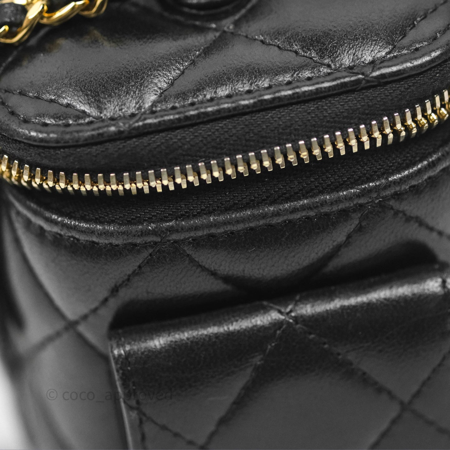 Chanel Cargo Pocket Top Handle Vanity with Chain Black Shiny Lambskin Gold Hardware 22K