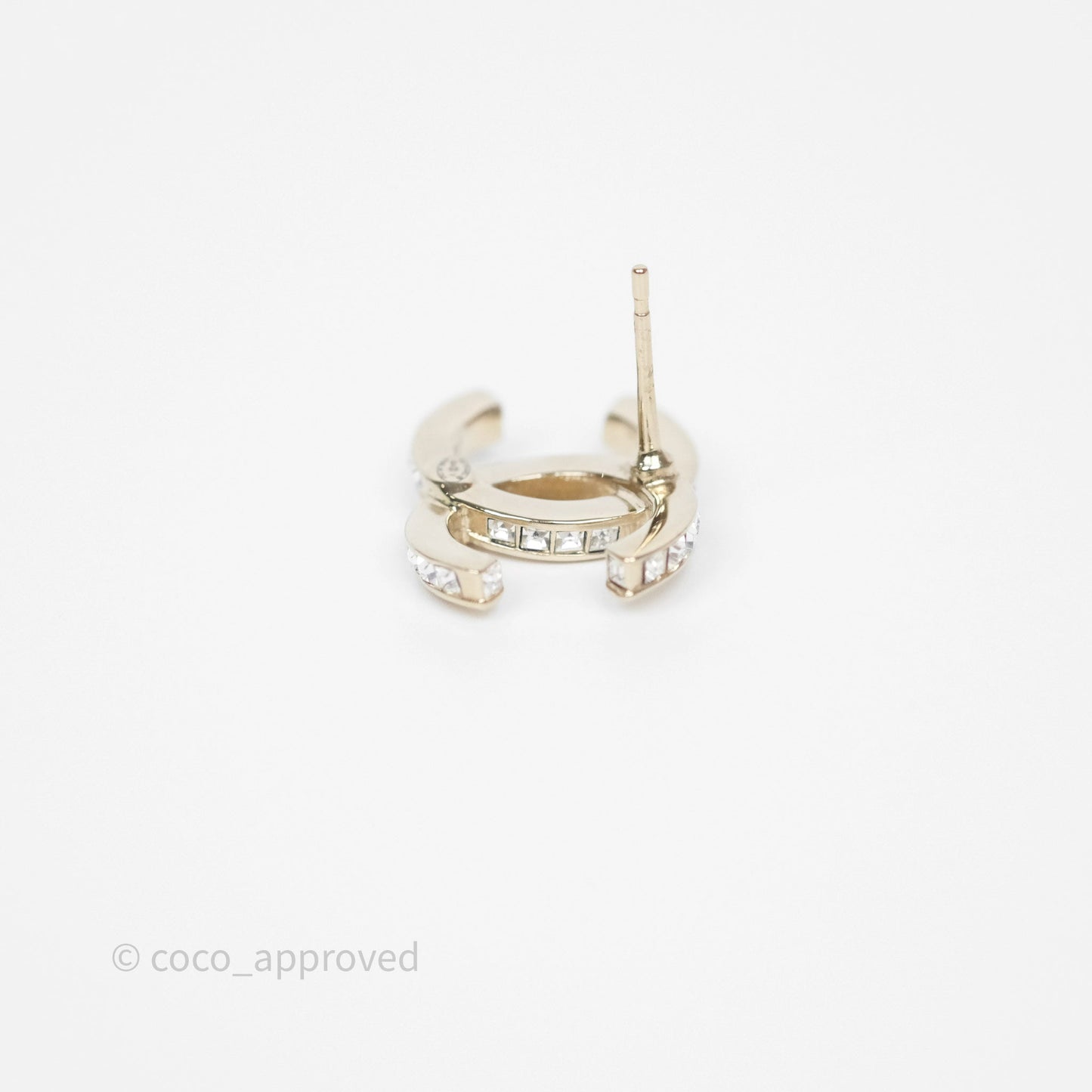Chanel Crystal CC Earrings Gold Tone 24V