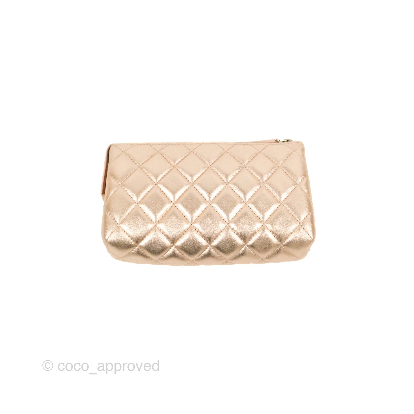 Chanel Toiletry Pouch Metallic Rose Gold Lambskin Silver Hardware