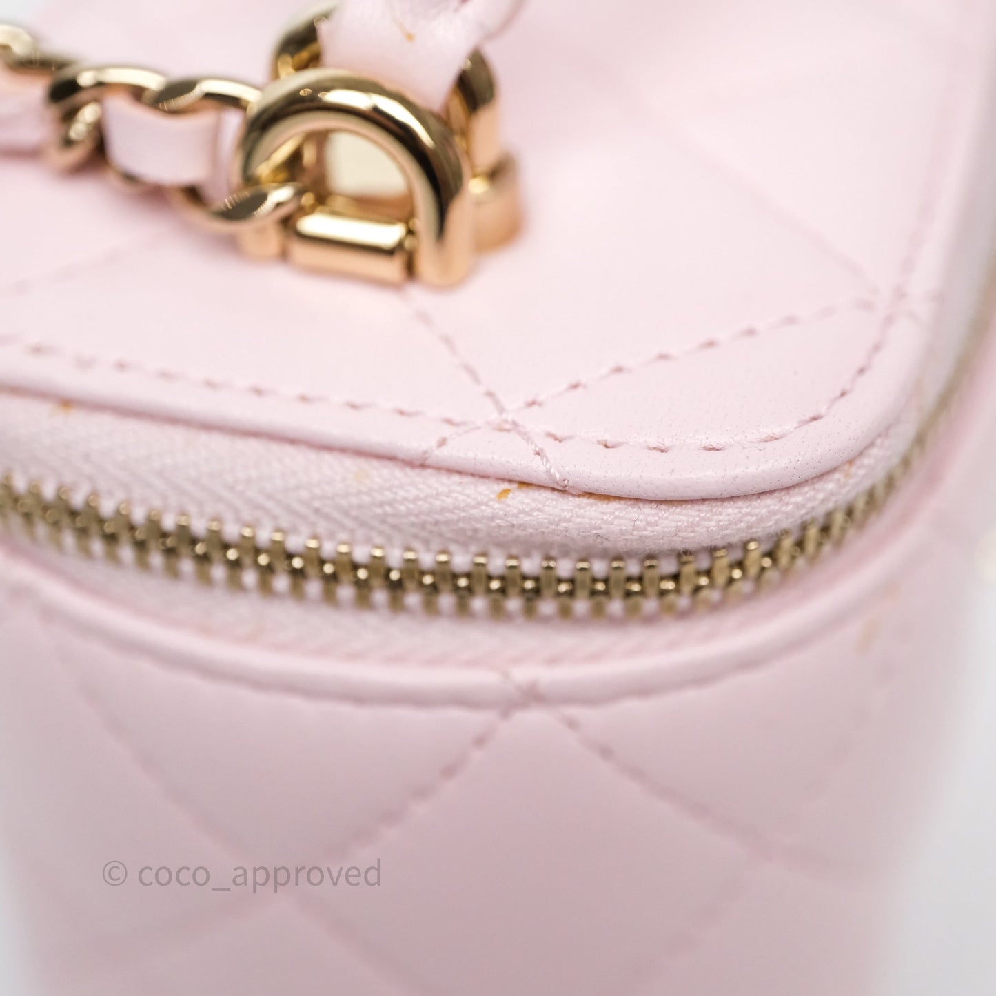 Chanel Mini Top Handle Vanity With Chain Pink Lambskin Gold Hardware