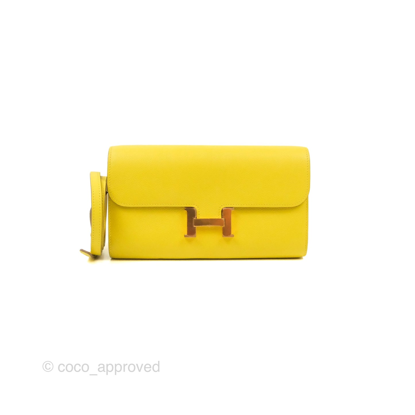 Hermès Constance To Go Wallet Lime Evercolour Rose Gold Hardware