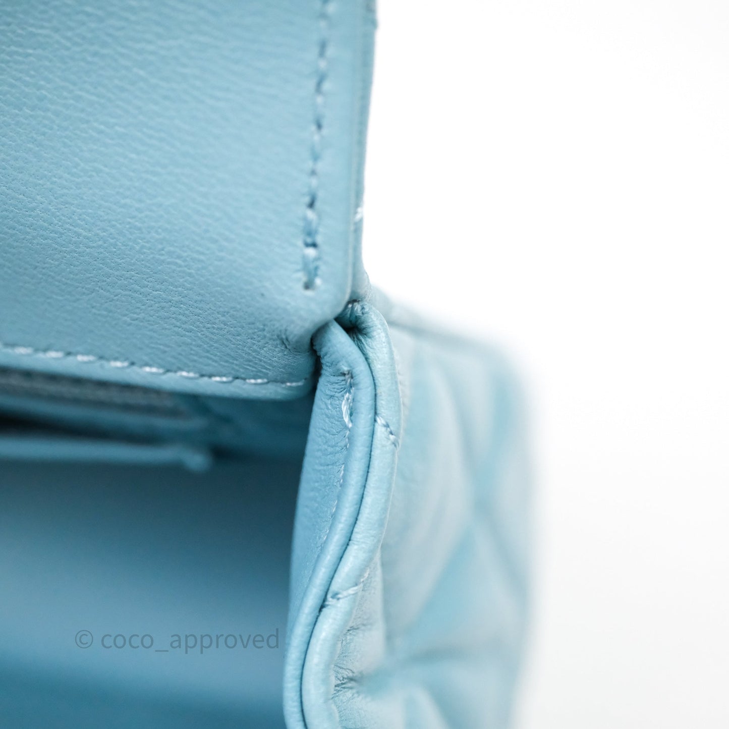 Chanel Flap Bag with Crystal Logo Top Handle Tiffany Blue Lambskin Aged Gold Hardware