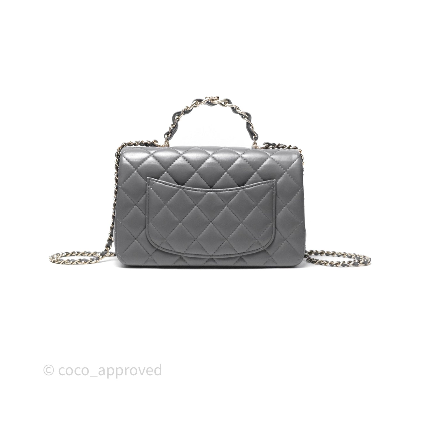 Chanel Top Handle Mini Rectangular Flap Grey Lambskin Gold Hardware