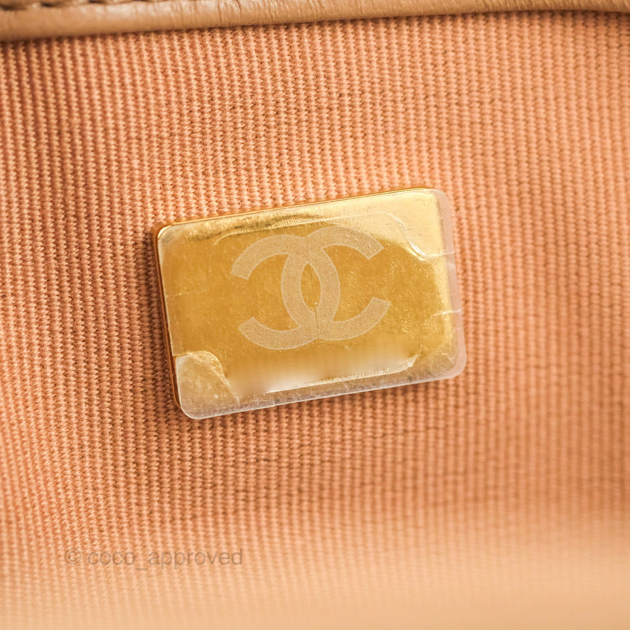 Chanel Flap Bag with Adjustable Strap Beige Lambskin Aged Gold Hardware 22K