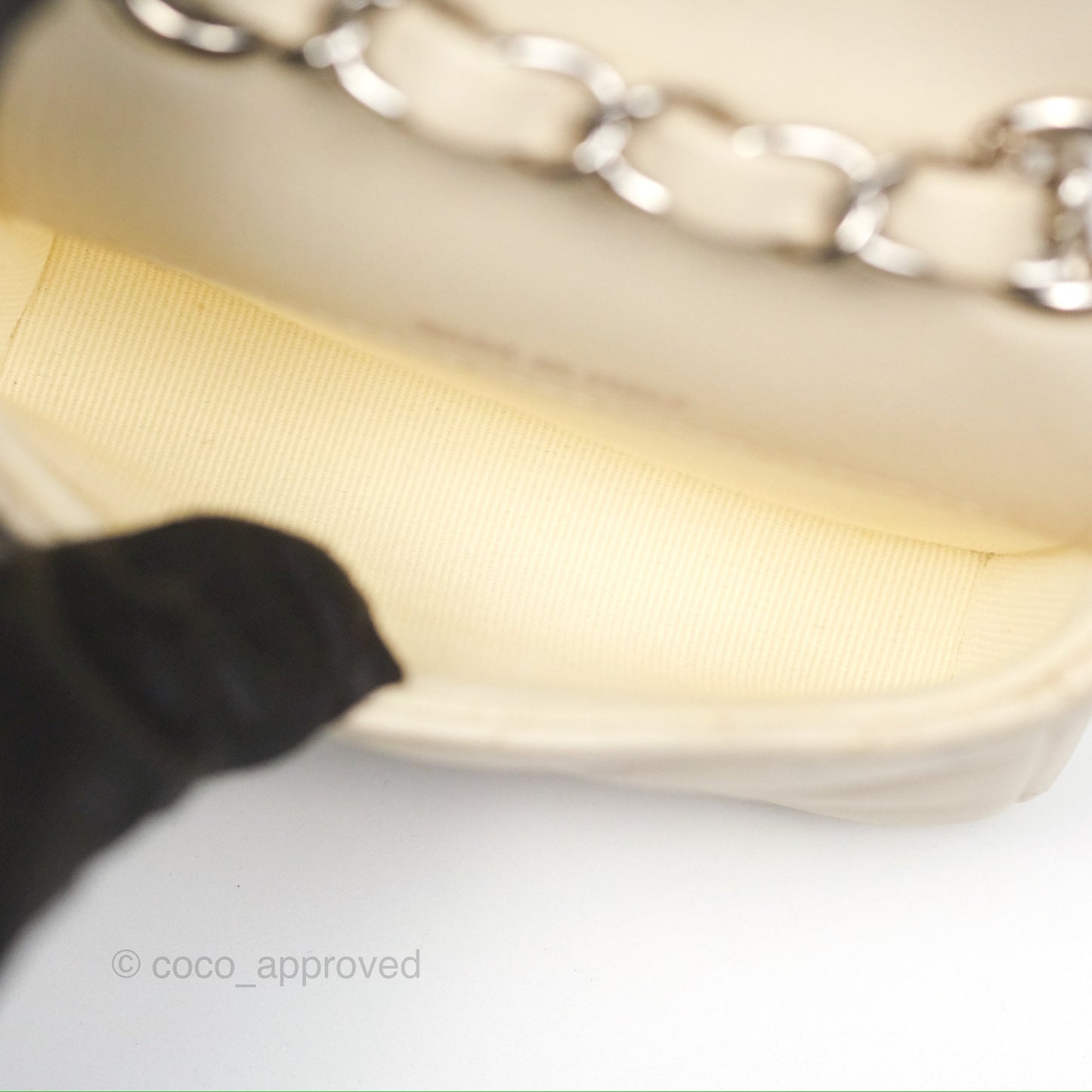 Chanel Mini Card Holder Chain Belt Bag Chevron Ivory Calfskin Silver Hardware