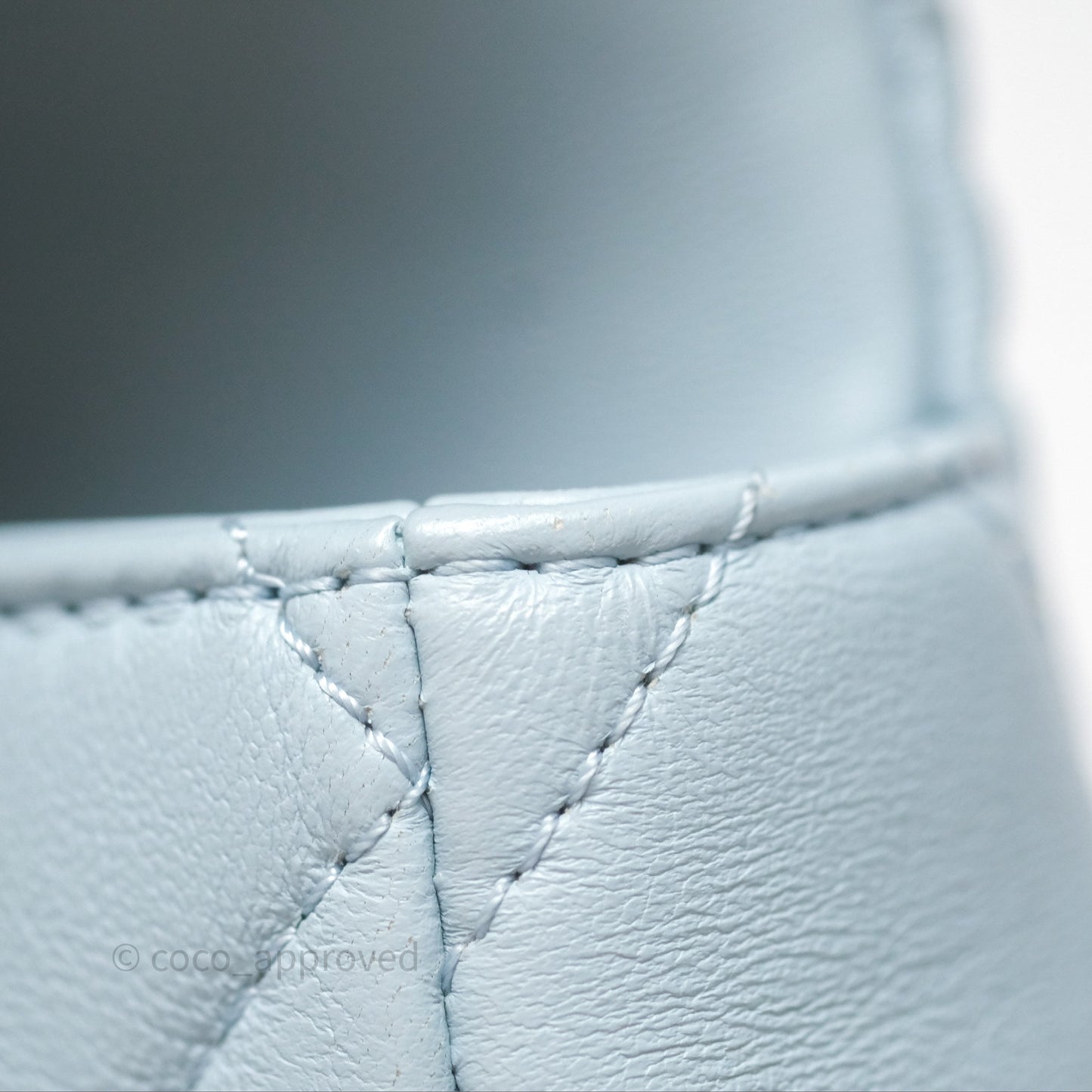 Chanel Quilted Enamel Pending CC Mini Square Flap Baby Blue Lambskin 22P