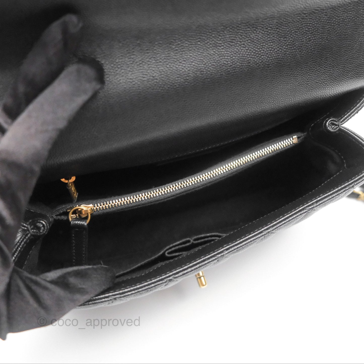 Chanel Medium Coco Handle Quilted Black Caviar Lizard Handle Gold Hardware