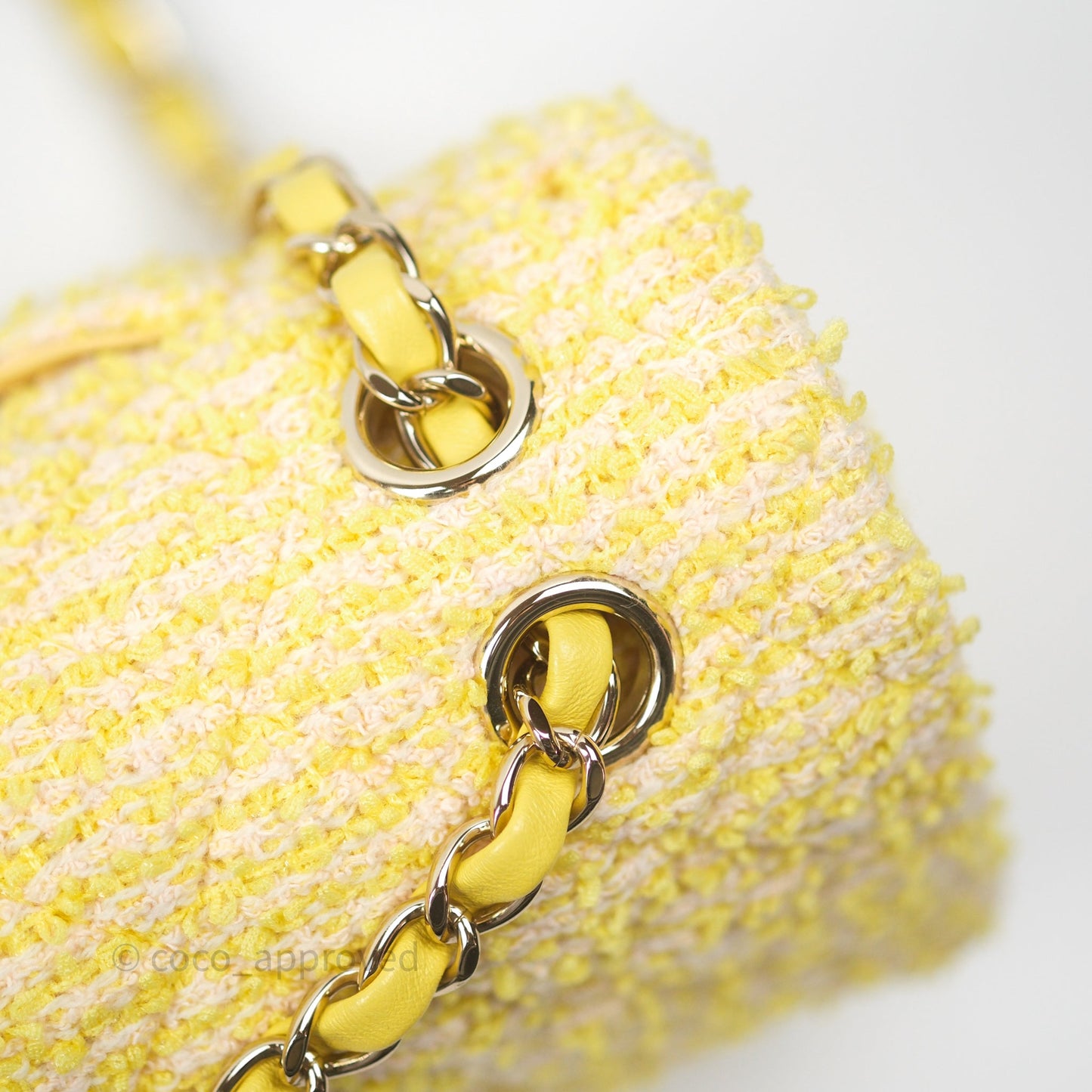 Chanel Classic M/L Medium Flap Quilted Yellow Tweed Gold Hardware