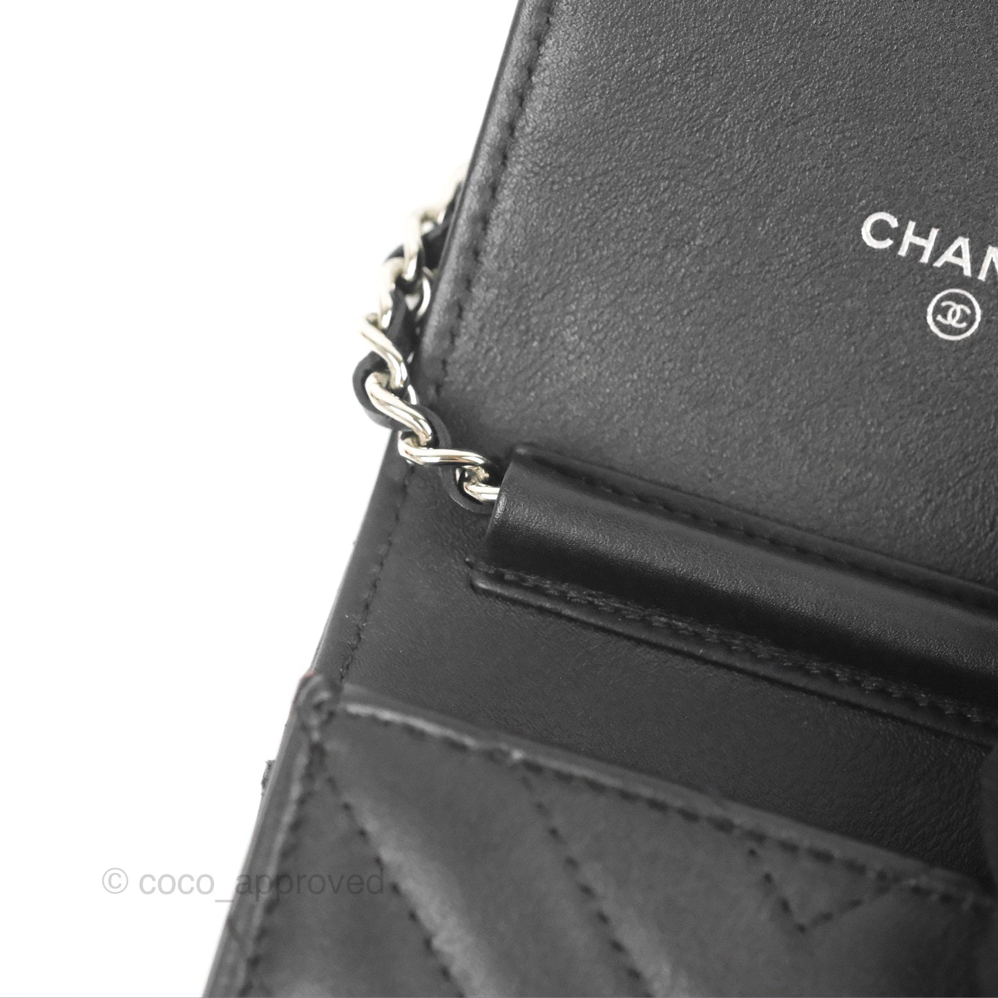 Chanel Classic Chevron Phone Holder Black Calfskin Silver Hardware