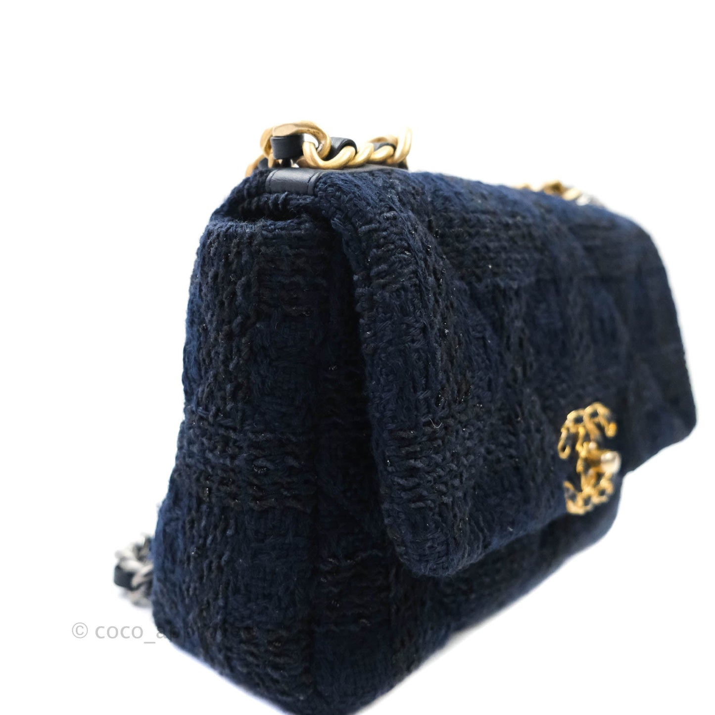 Chanel 19 Small Tweed Navy Mixed Hardware