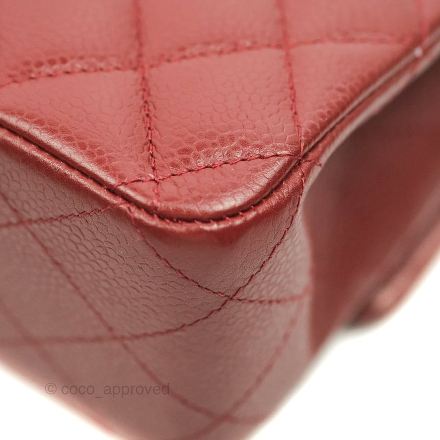 Chanel Classic M/L Medium Double Flap Dark Red Caviar Silver Hardware