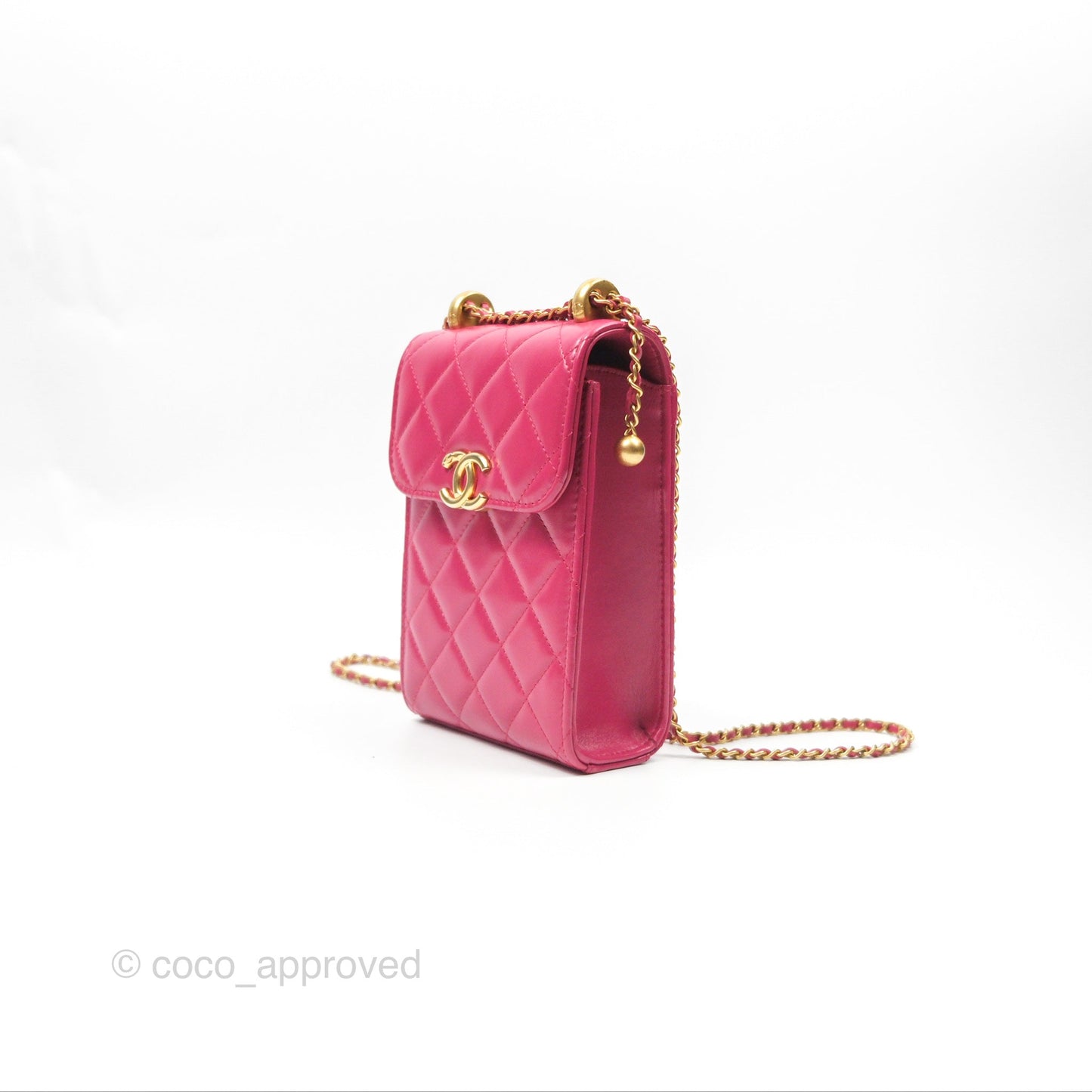 Chanel Quilted Perfect Fit Dark Pink Phone Holder Aged Gold Hardware