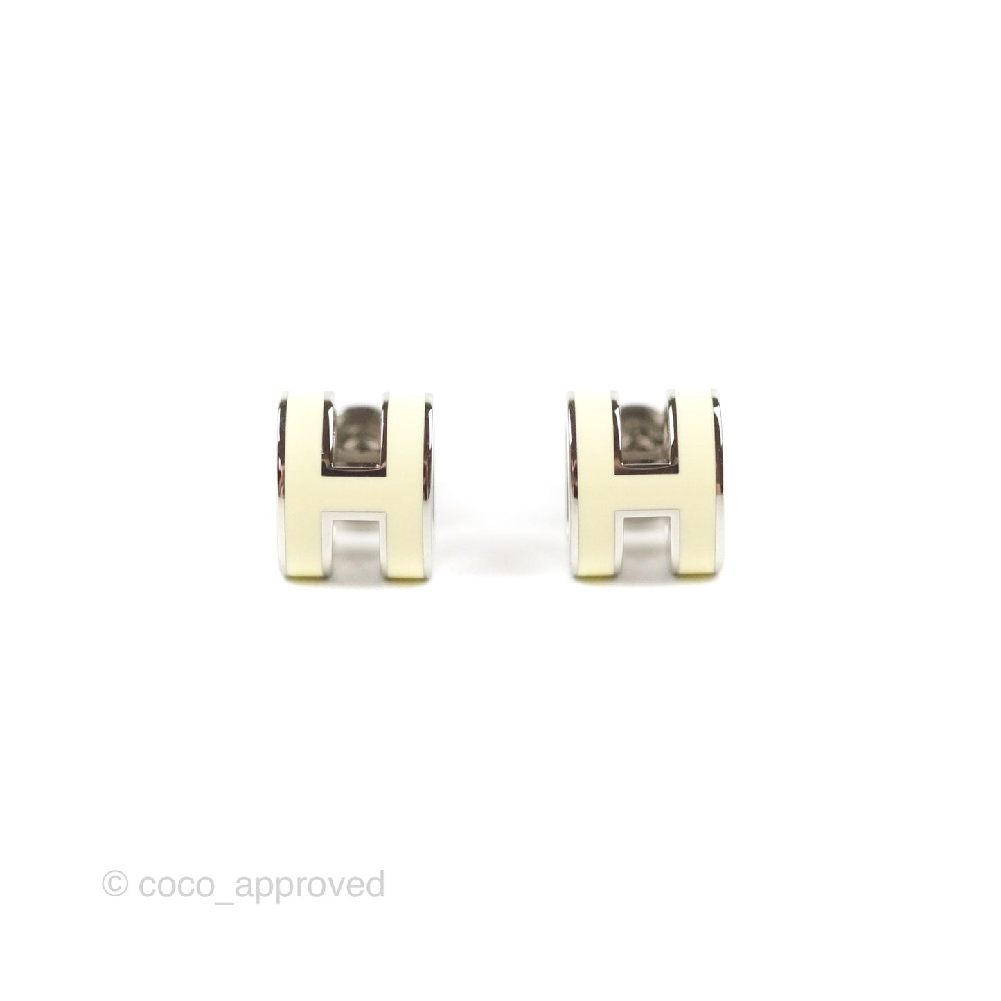 Hermès Mini Pop H Earrings Pale Yellow Silver Tone