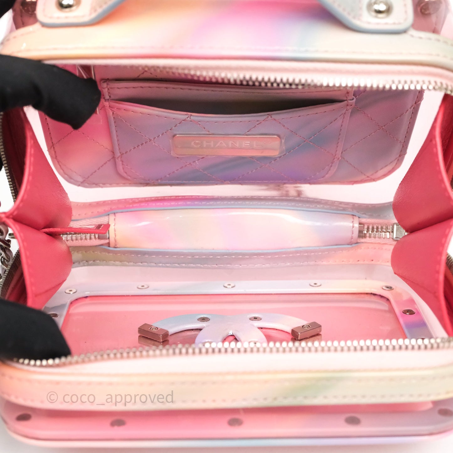 Chanel Filigree Pink Vanity Case PVC Silver Hardware