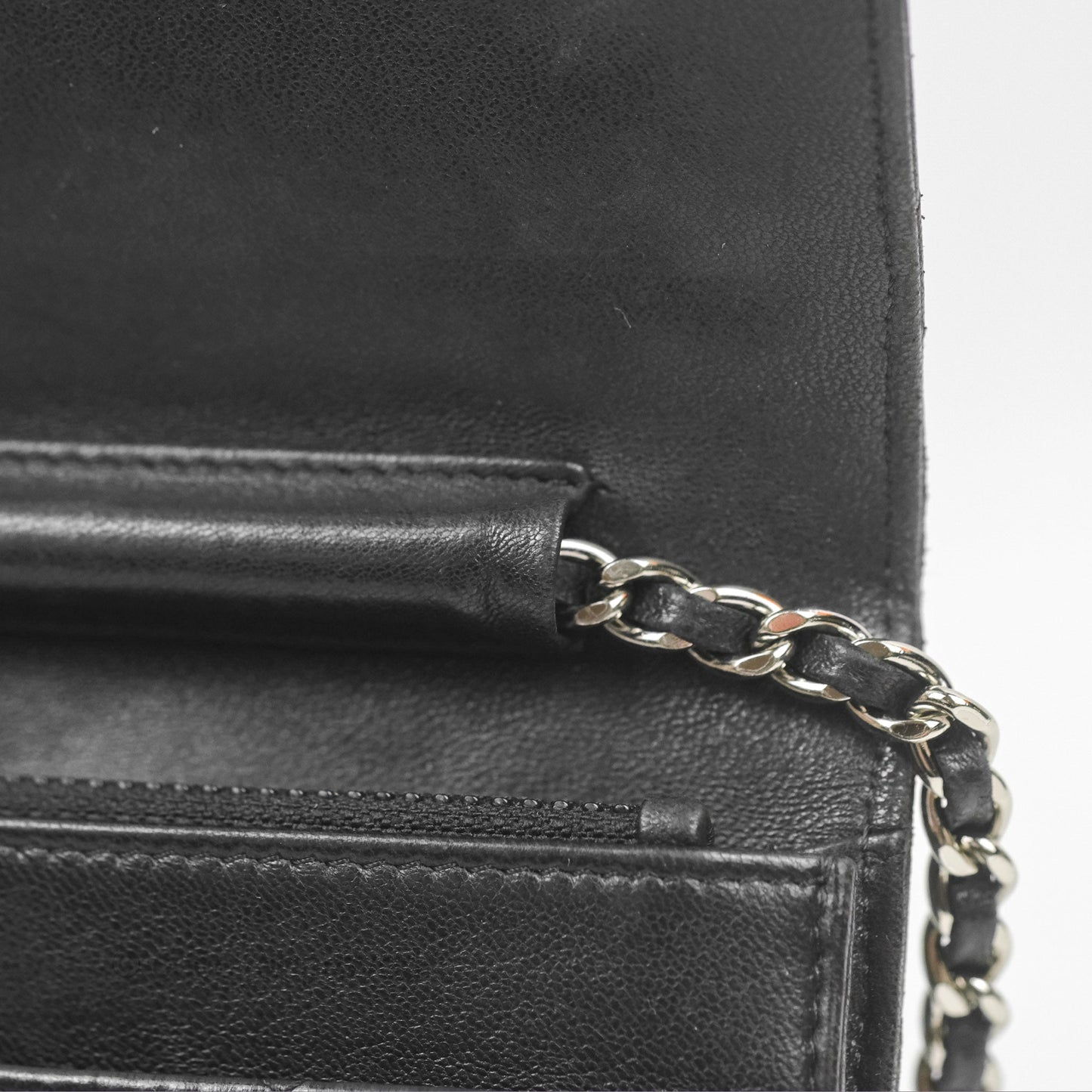 Chanel Quilted Classic Wallet On Chain WOC Black Lambskin Silver Hardware