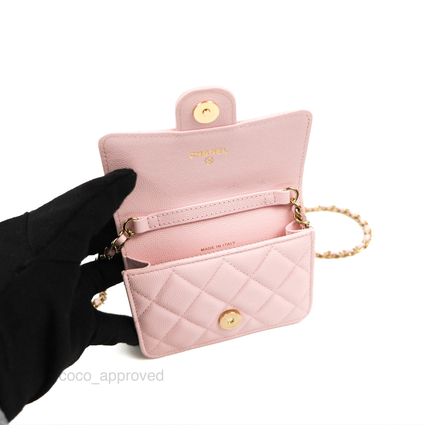 Chanel Mini Wallet With Chain Light Pink Caviar Gold Hardware
