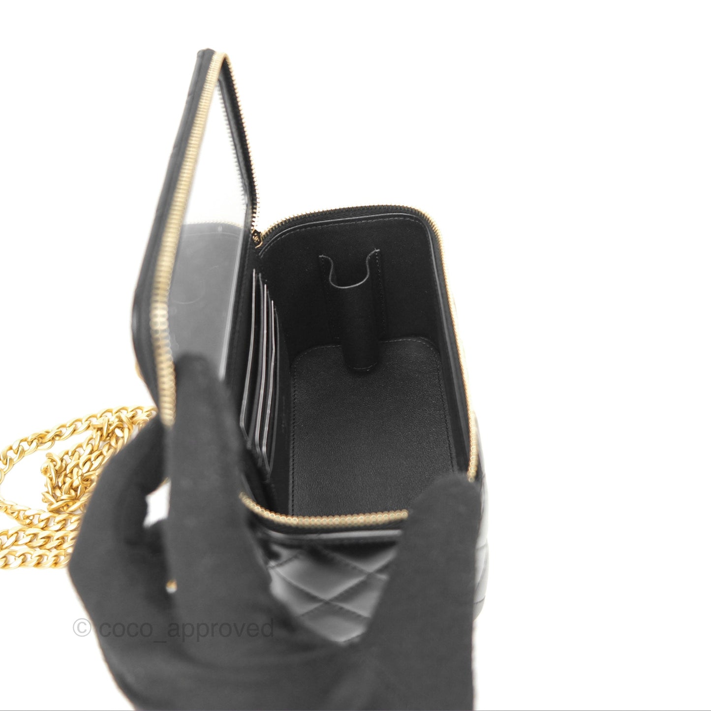 Chanel Vanity with Adjustable Chain Black Lambskin Aged Gold Hardware