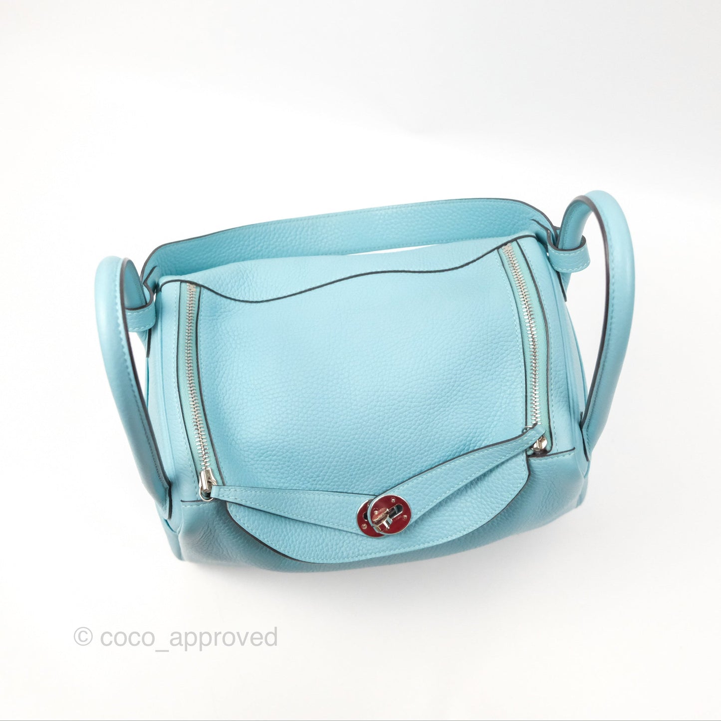 Hermès Lindy 30 Bleu Atoll Clemence Palladium Hardware