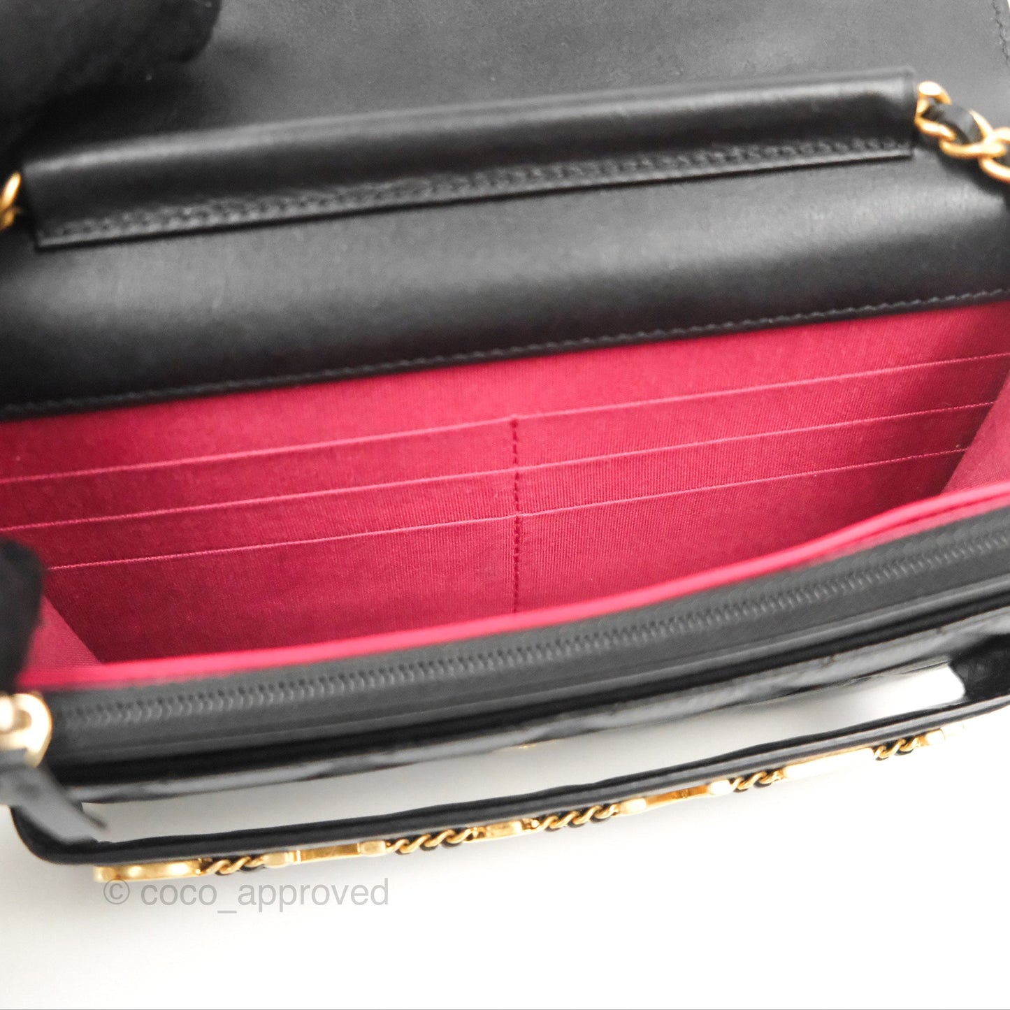 Chanel Logo Enchained Wallet On Chain WOC Black Calfskin Gold Hardware