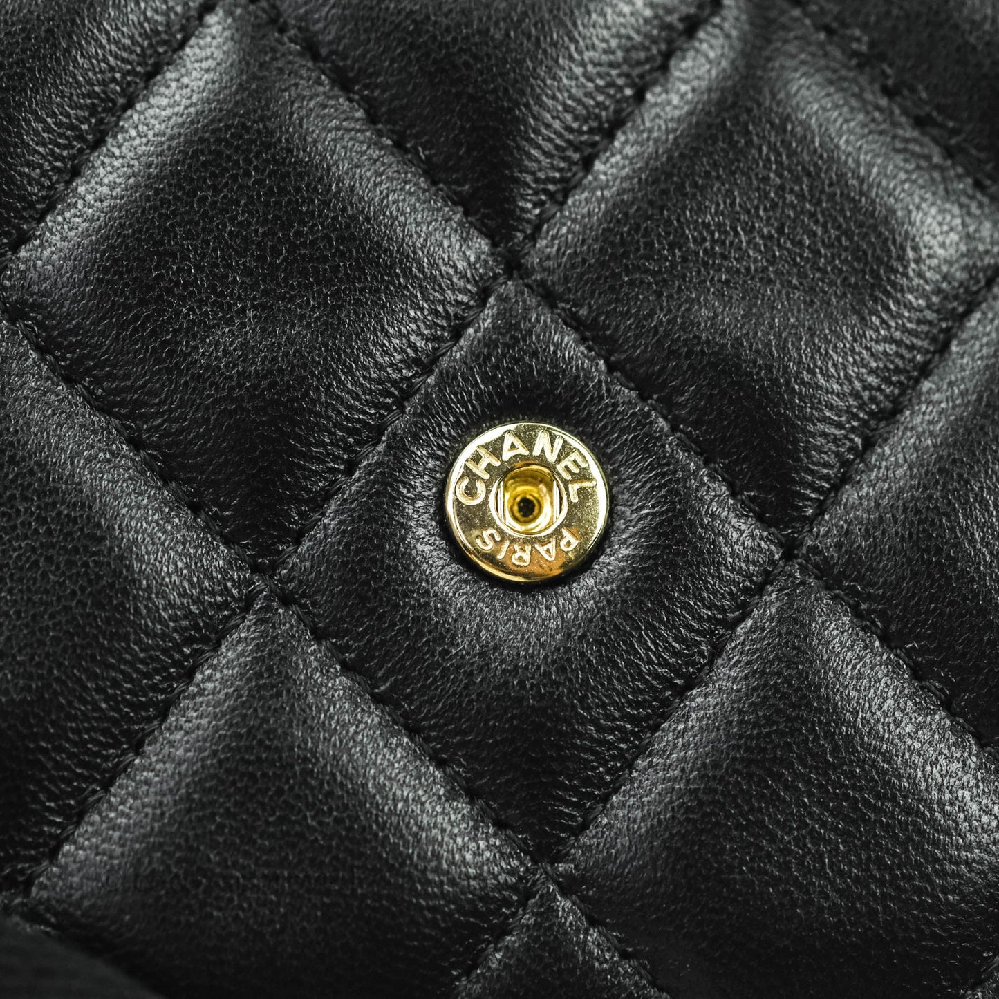 Chanel Mini Handle Flap Coin Purse With Chain Black Lambskin Gold Hardware