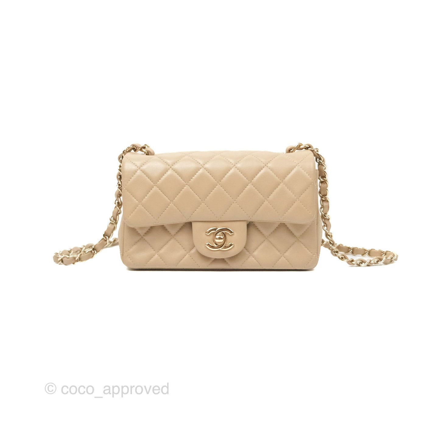 Chanel Mini Rectangular Quilted Beige Lambskin Gold Hardware
