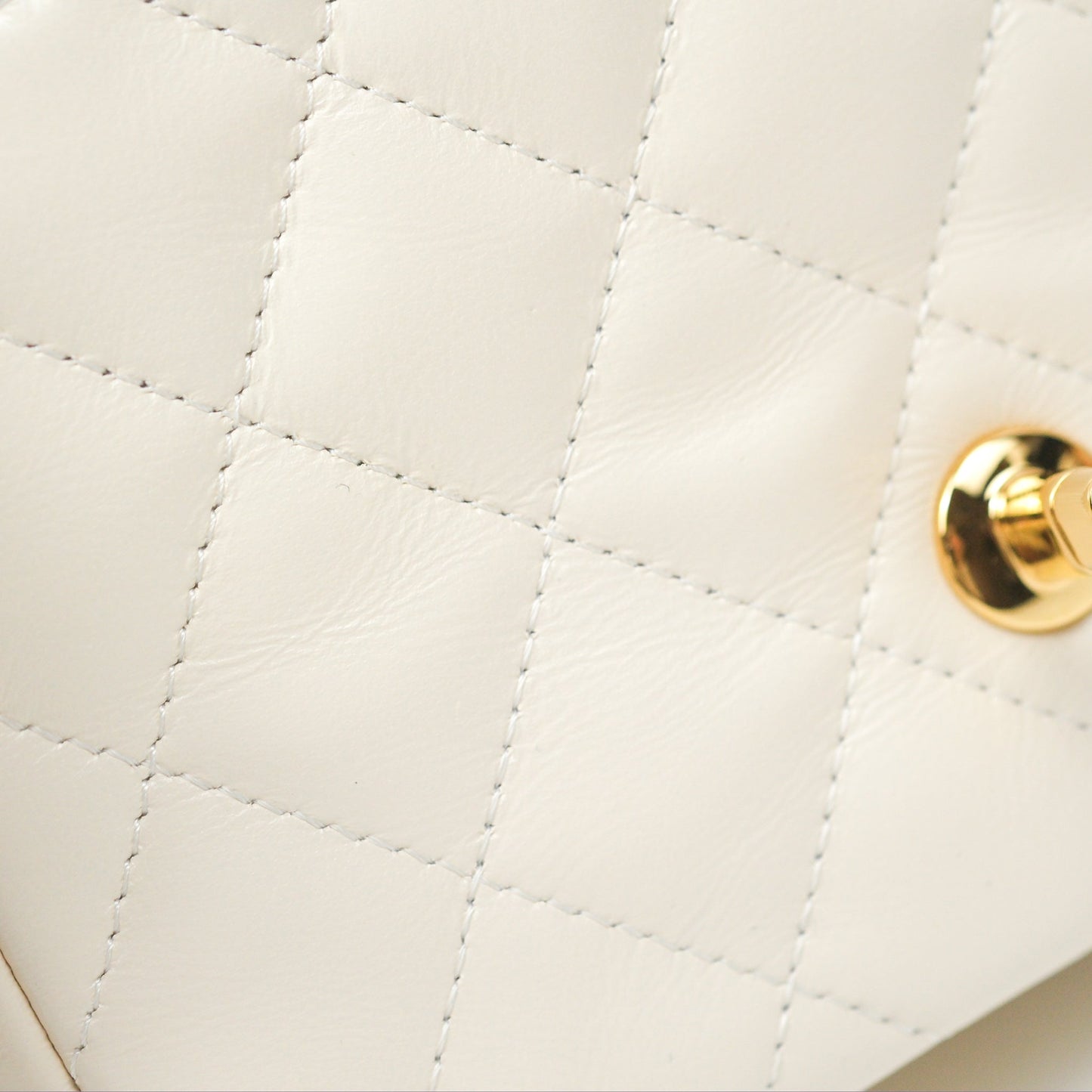 Chanel Top Handle White Lambskin Gold Hardware