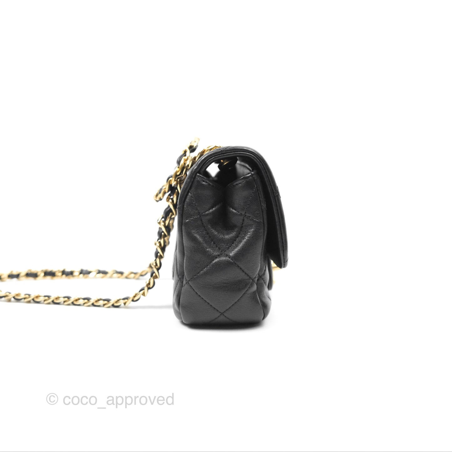 Chanel Mini Top Handle Flap Black Lambskin Aged Gold Hardware