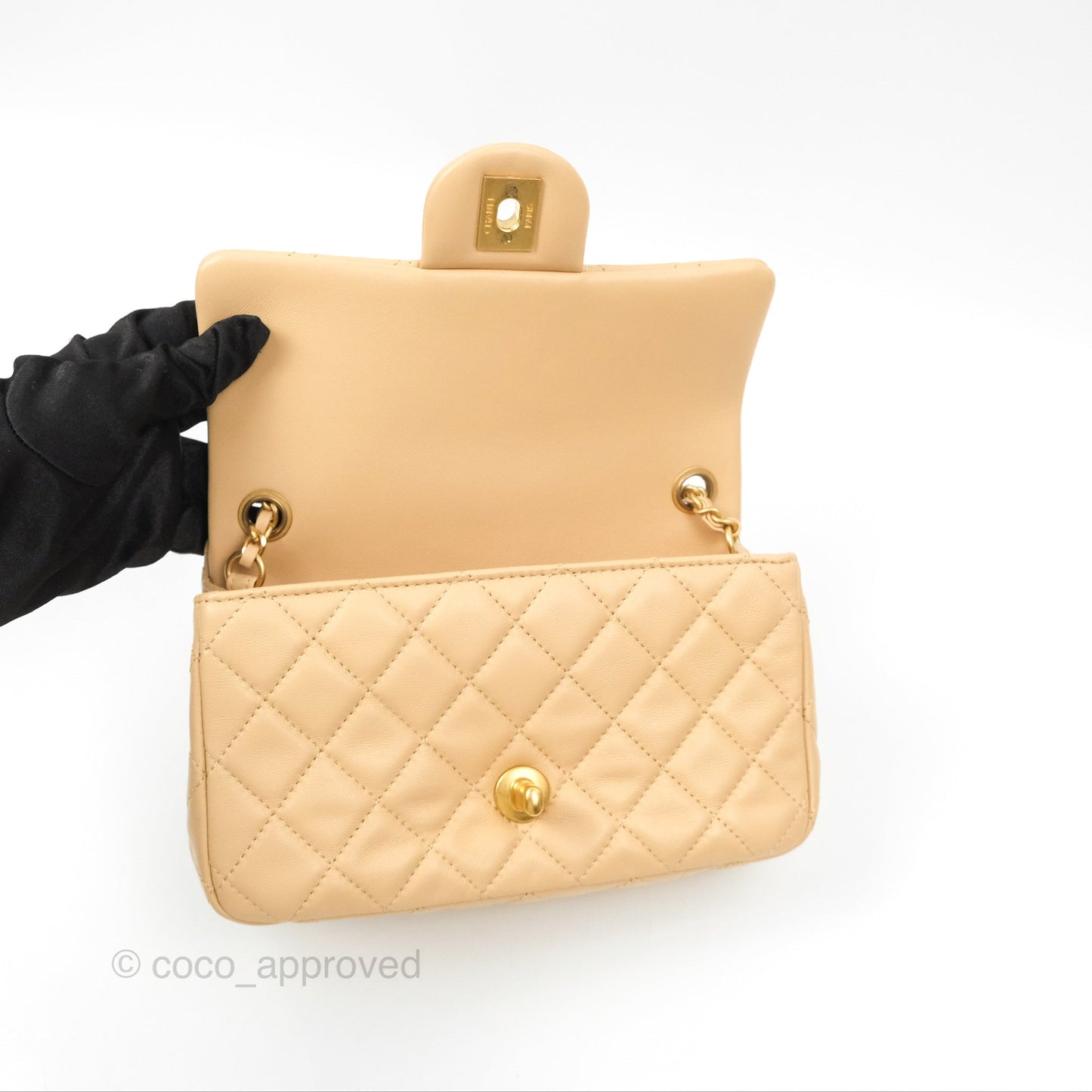 Chanel Mini Rectangular Pearl Crush Beige Lambskin Aged Gold Hardware
