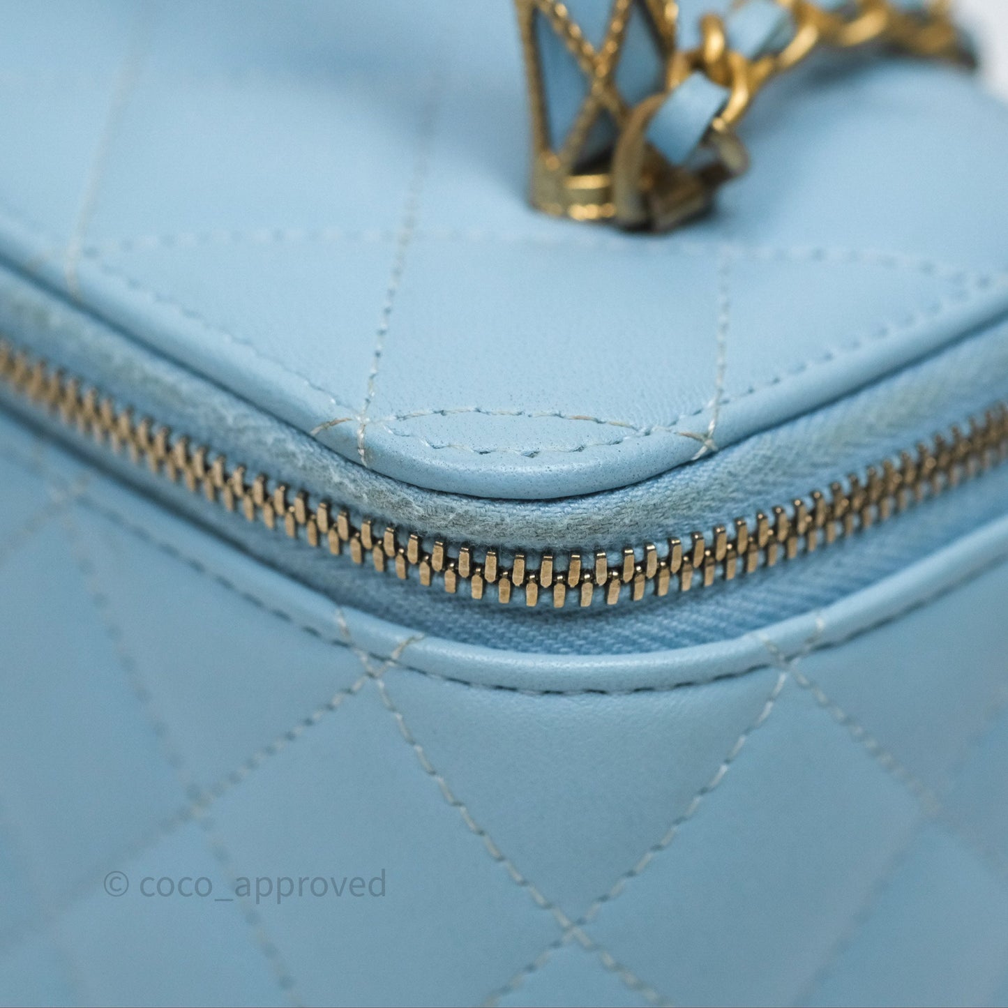 Chanel Vanity Rectangular Top Handle Blue Lambskin Gold Hardware