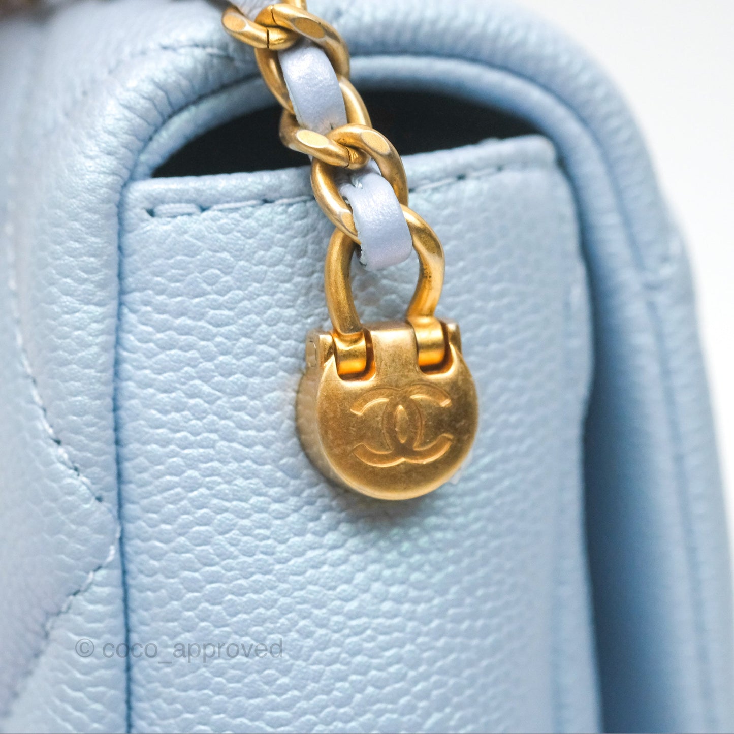 Chanel Quilted My Perfect Mini Iridescent Blue Caviar Aged Gold Hardware