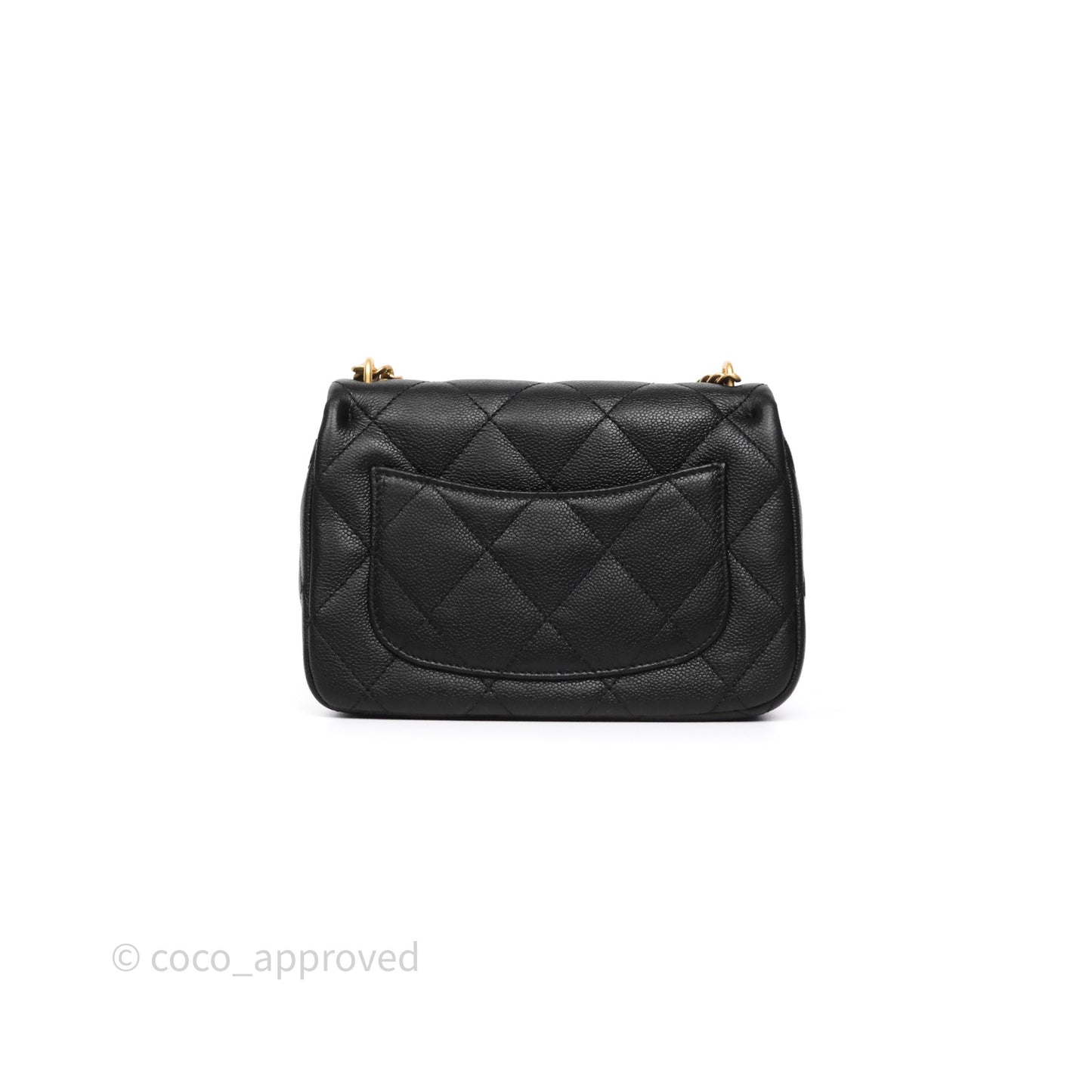 Chanel Mini Flap Bag Heart Adjustable Chain Black Caviar Aged Gold Hardware