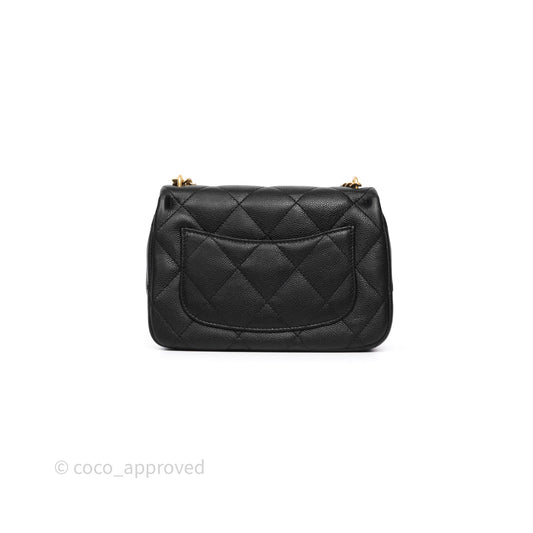 Chanel Mini Flap Bag Heart Adjustable Chain Black Caviar Aged Gold Hardware