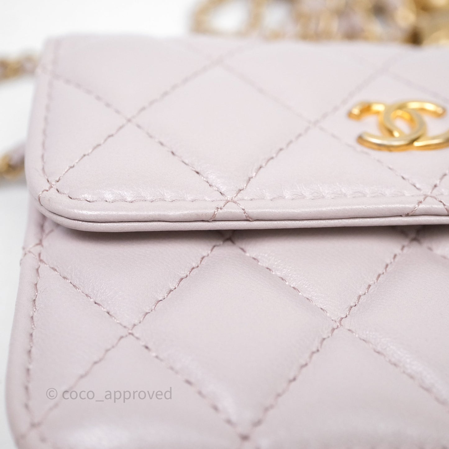 Chanel Pearl Crush Mini Clutch Belt Bag Lilac Lambskin Aged Gold Hardware