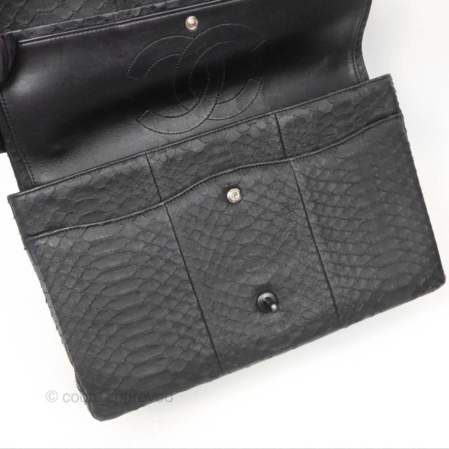 Chanel Maxi Double Flap Black Python Matte Black Hardware