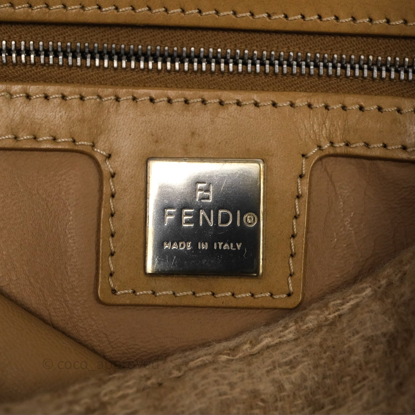 Fendi Vintage Baguette Shoulder Bag Wool Beige