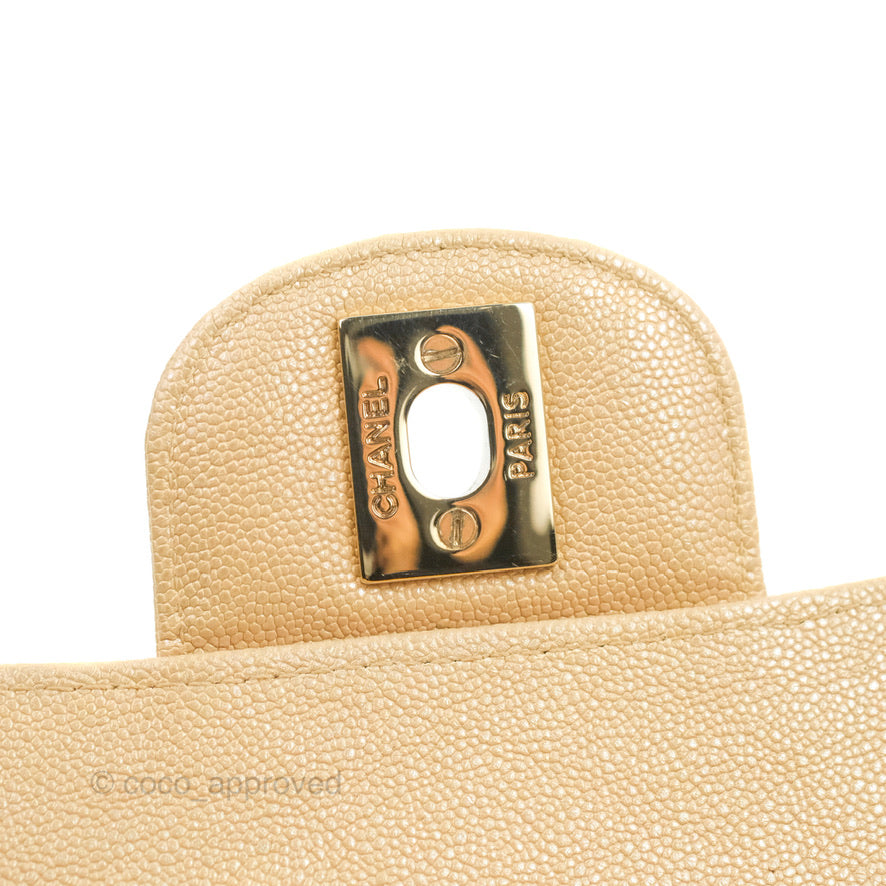Chanel Classic Small S/M Flap Iridescent Beige Caviar Gold Hardware 19S
