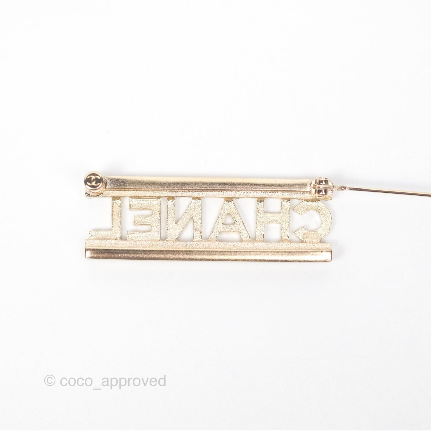 Chanel Logo Crystal Brooch Gold Tone 23A