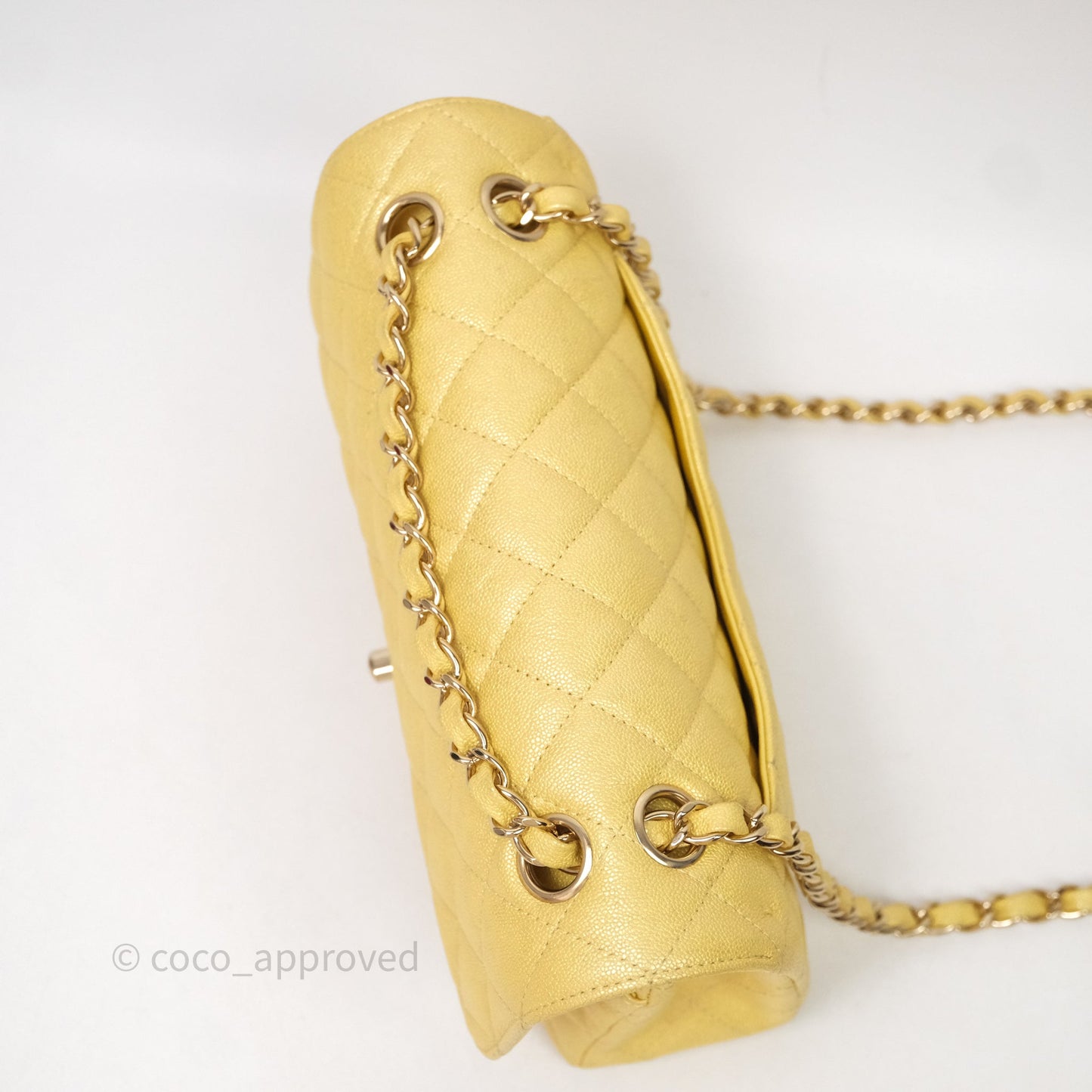 Chanel Small Classic Quilted Flap Iridescent Yellow Caviar Gold Hardware