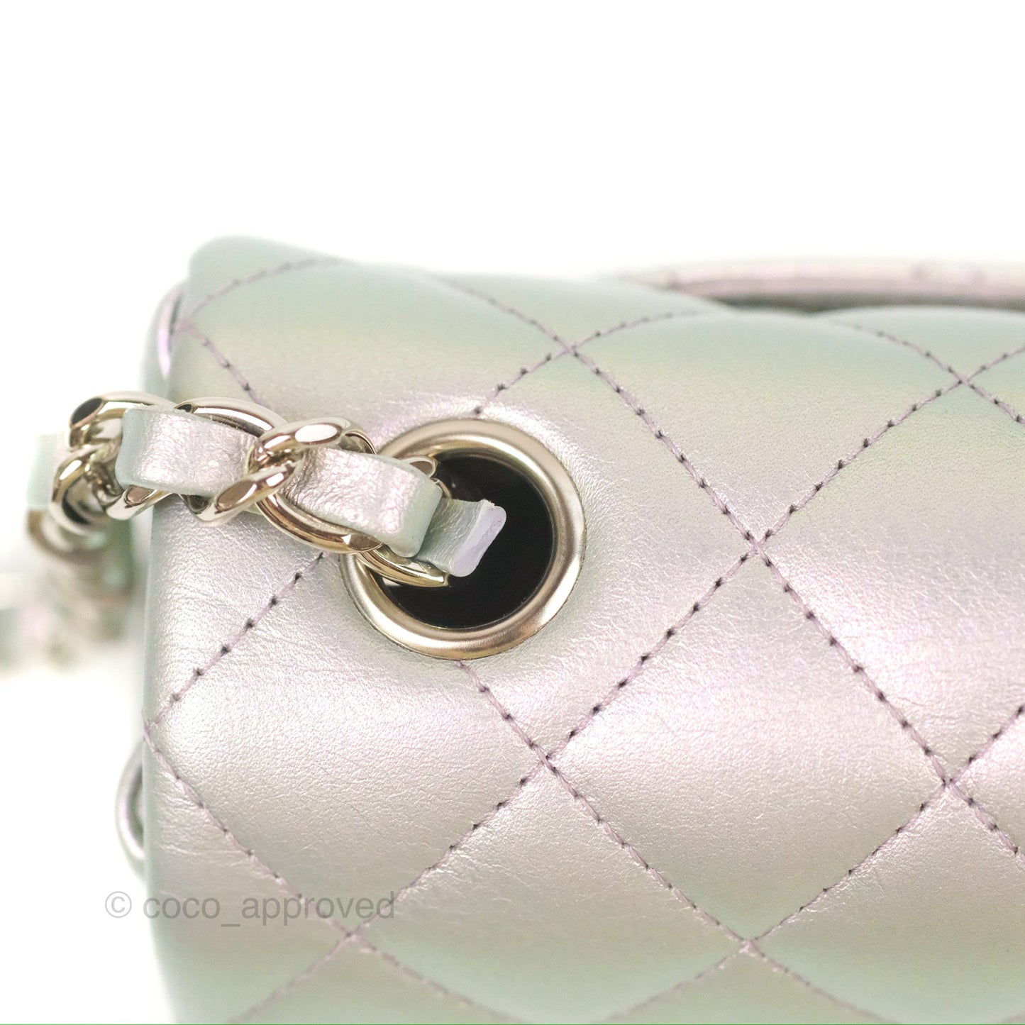 Chanel Quilted Mini Rectangular Iridescent Lilac Calfskin Silver Hardware