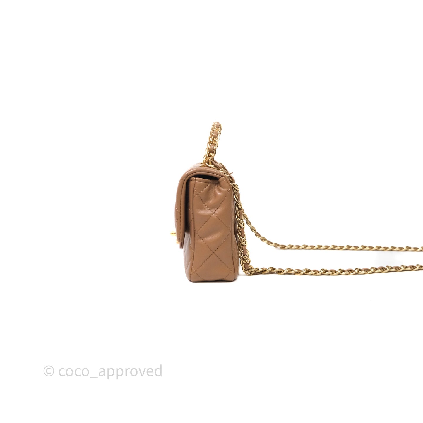Chanel Top Handle Flap Bag Beige Lambskin Gold Hardware