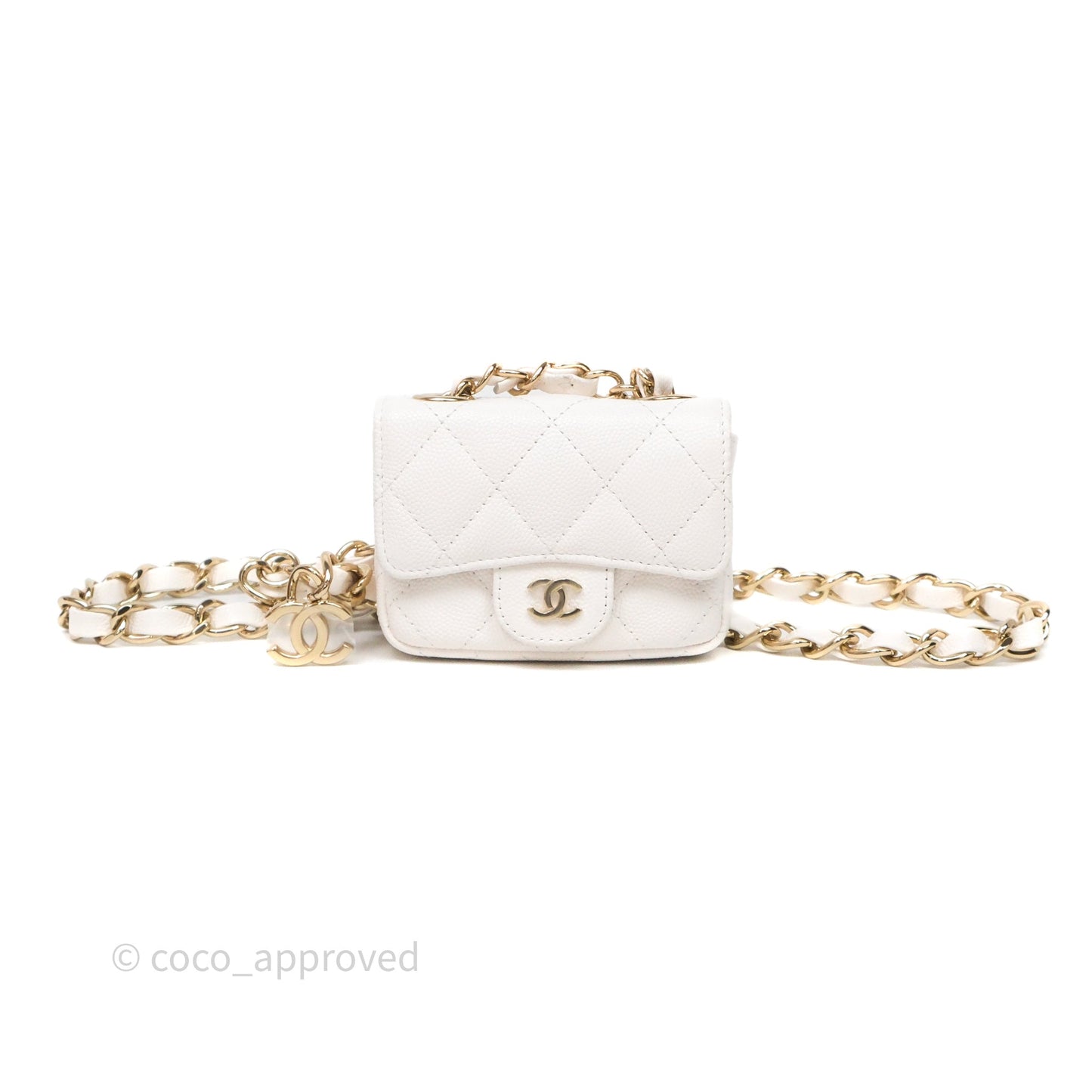 Chanel Mini Flap Belt Bag Caviar White Gold Hardware