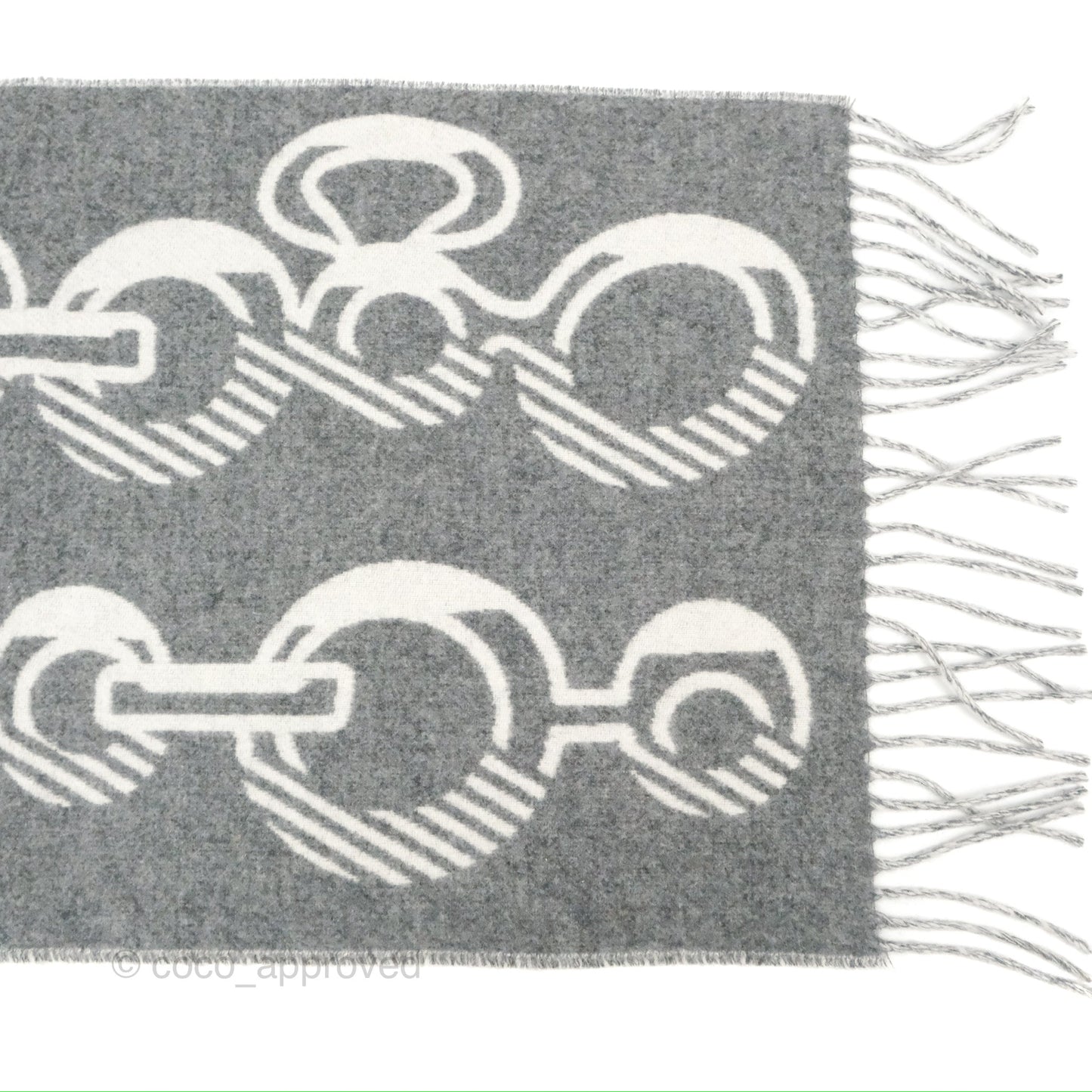 Hermes Casaque Do Re Boucles Muffler Ivoire / Gris Flanelle Cashmere