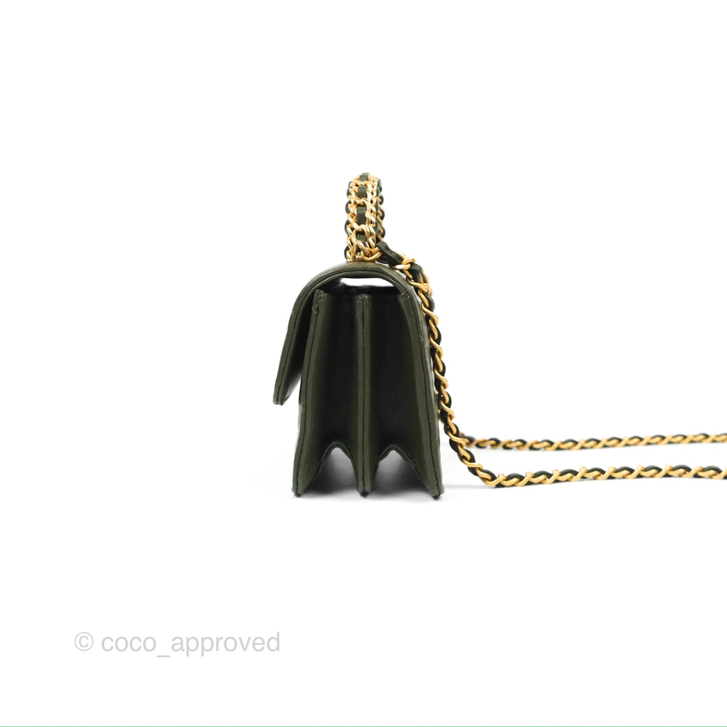 Chanel Top Handle Clutch With Chain Army Green Lambskin Aged Gold Hardware