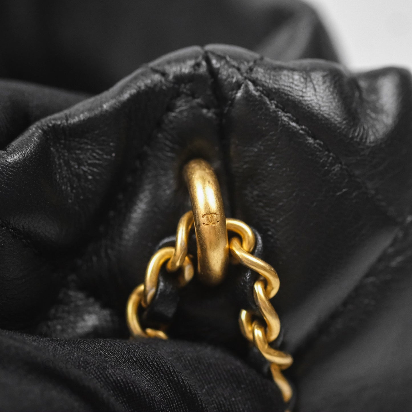 Chanel Quilted My Perfect with Pearl Drawstring Bucket Bag Black Lambskin Aged Gold Hardware