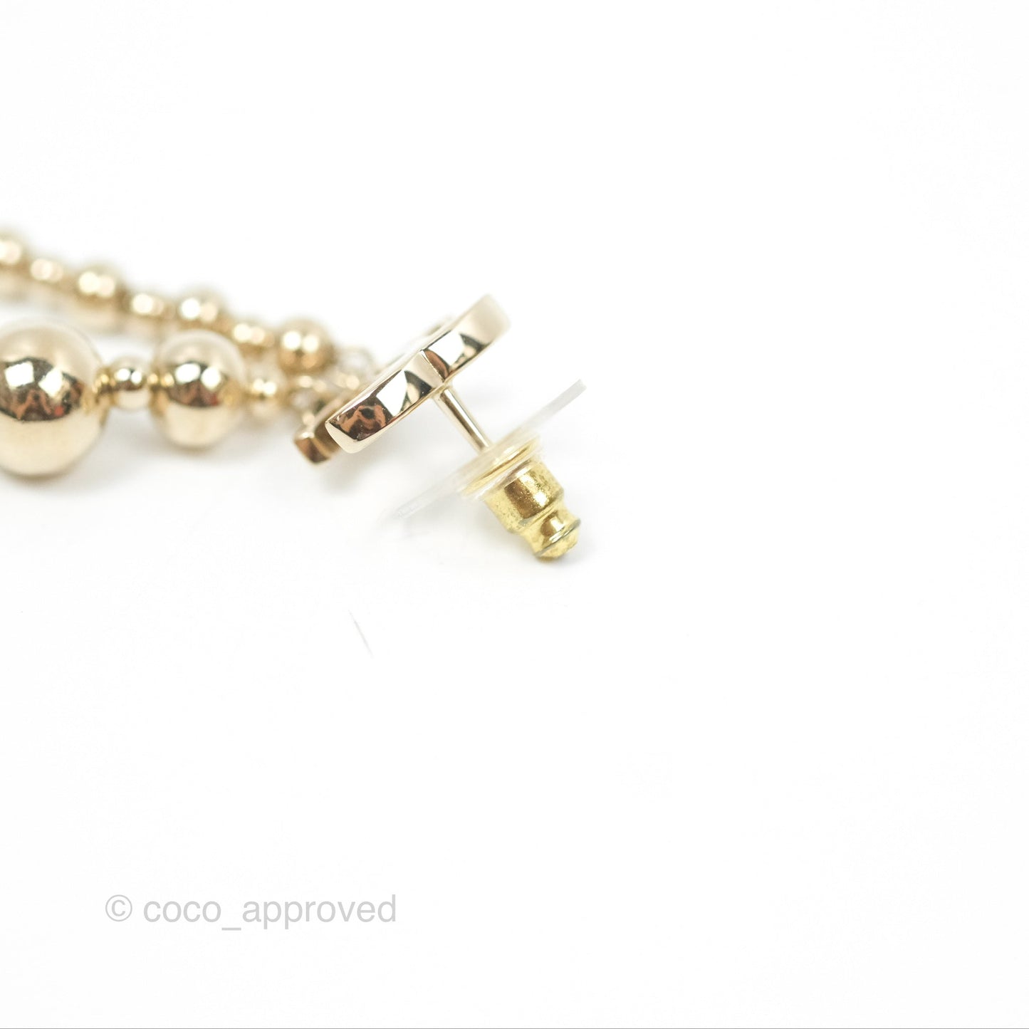 Chanel CC Bead Long Drop Earrings Gold Tone 21S