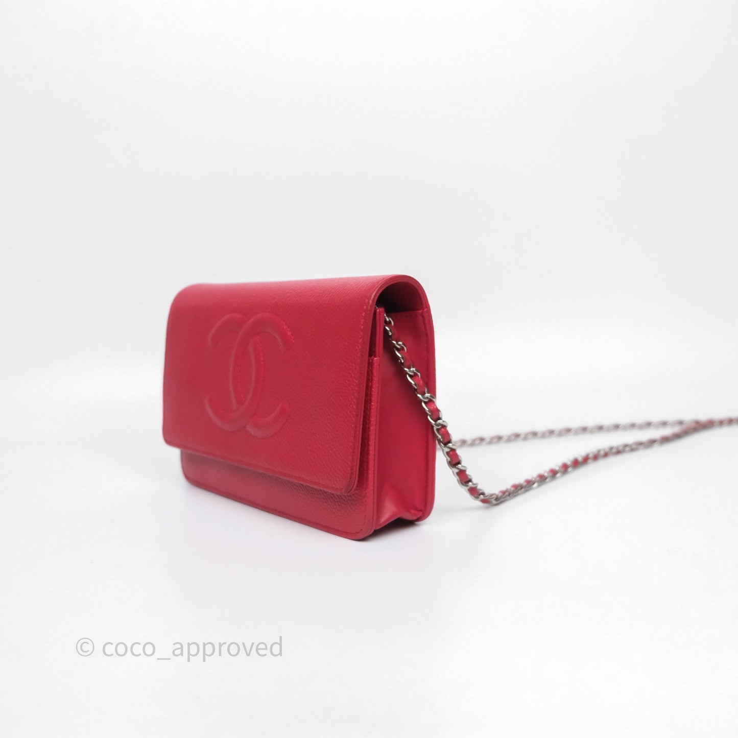 Chanel CC Wallet On Chain WOC Dark Pink Caviar Silver Hardware