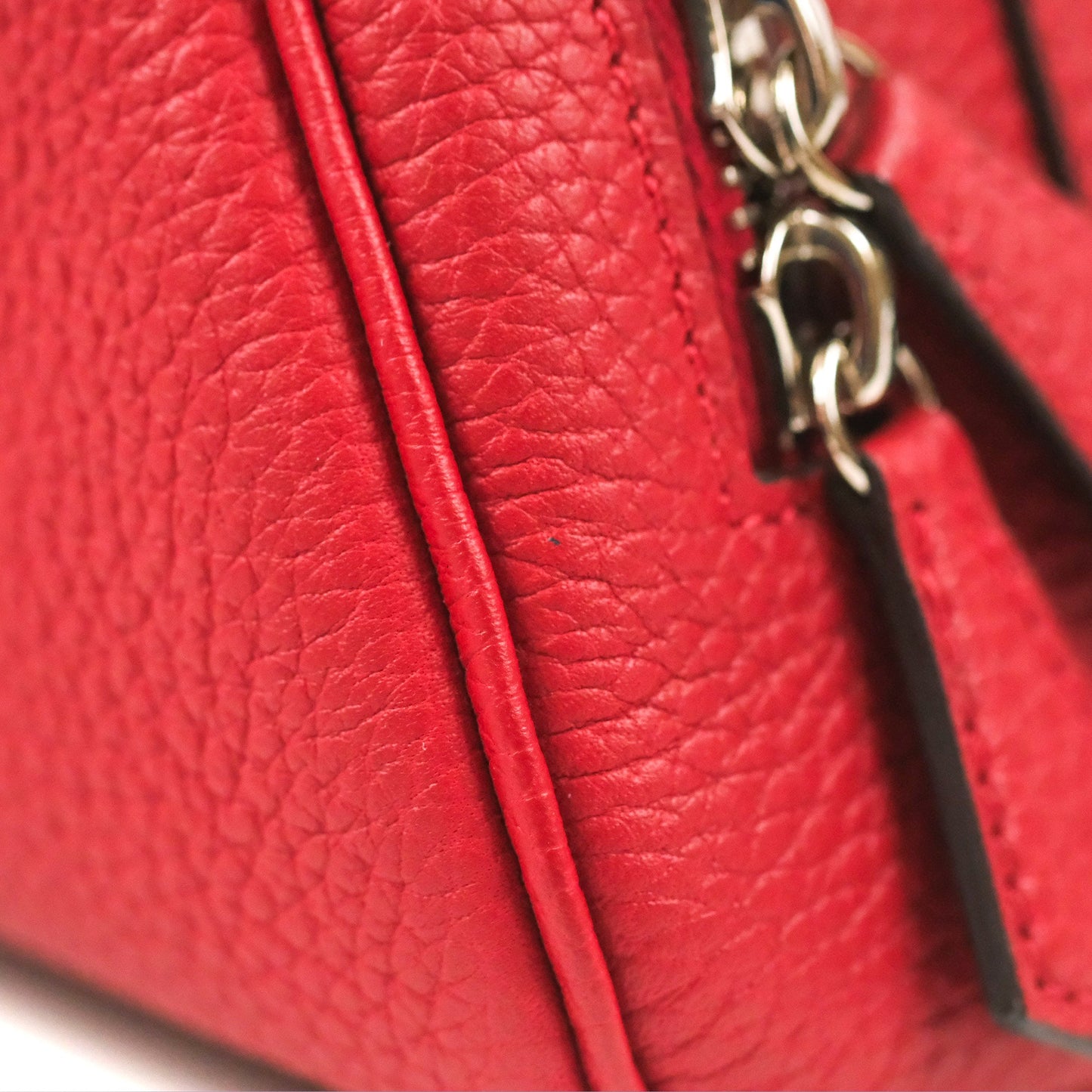 Moynat Swing Bag Red Grained Leather Silver Hardware